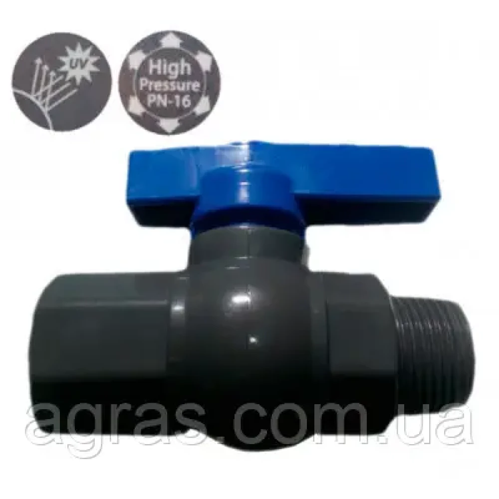 Кран шаровой пластиковый 3/4" ВЗ (внутренняя-наружняя резьба), PN-16