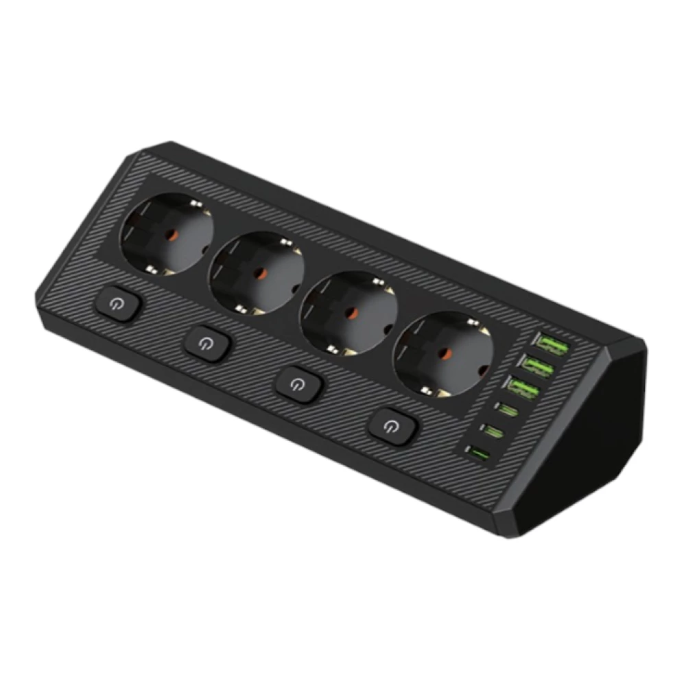 Купити Мережевий подовжувач VINISEM з USB та вимикачами, 2 м, чорний – Мережеві фільтри та подовжувачі в Україні