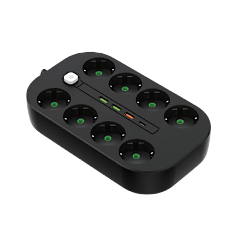 Купити Мережевий подовжувач VINISEM з USB, 2 м, чорний – Мережеві фільтри та подовжувачі в Україні