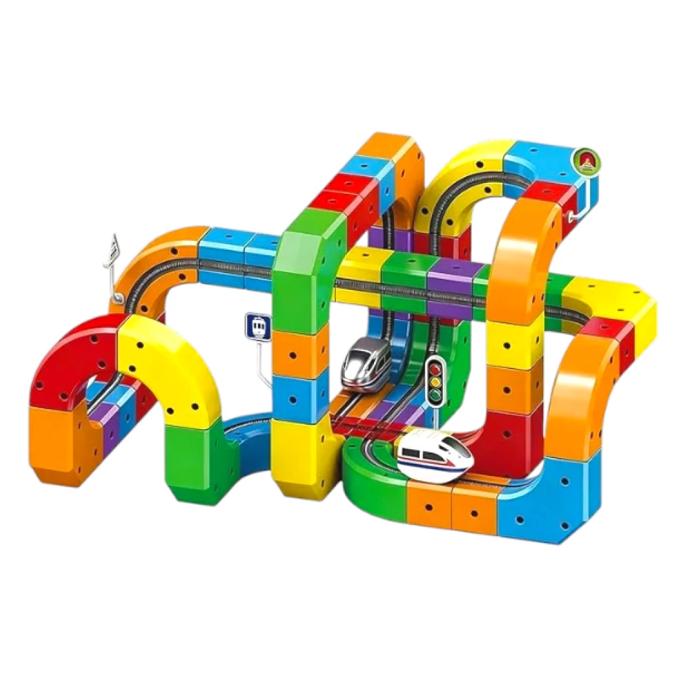 Купити Дитячий 3D конструктор-трек XTKM Magic Rail Cube Track на 123 деталі (флагманський набір, петлі 360°, поїзд на акумуляторі, вертикальні лабіринти, USB) – Магнітні конструктори для дітей в Україні